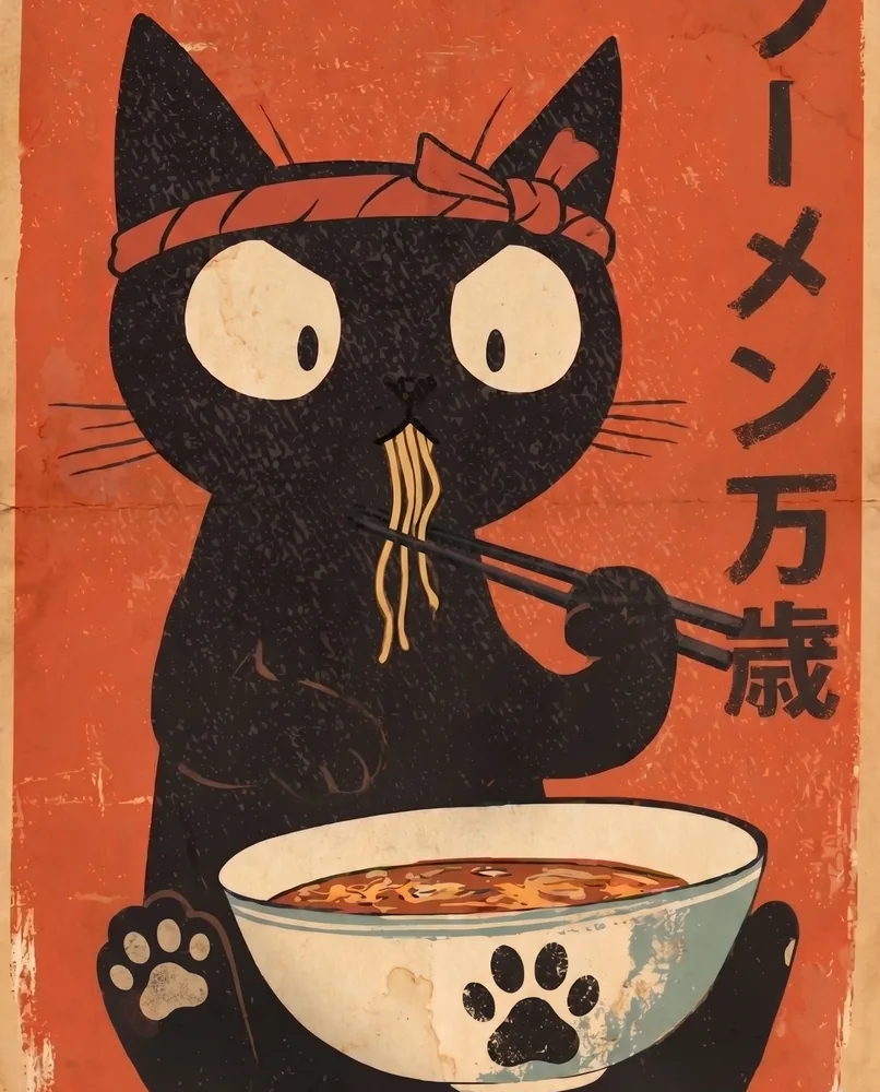 Funny Cat Ramen Poster